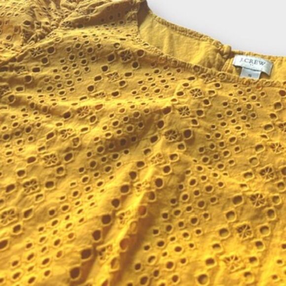 J.Crew Crop Short Puff Sleeve Eyelet Mustard Top Sz S Fall Versatile Office - Picture 3 of 9